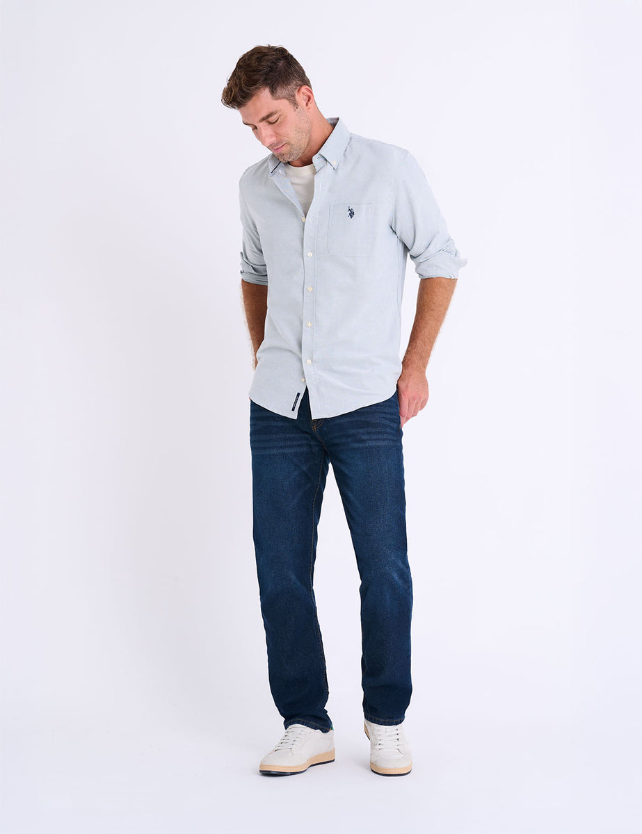 us polo assn dress shirts LONG Sleeve Stretch Oxford Shirt EVENING CACTUS / XX