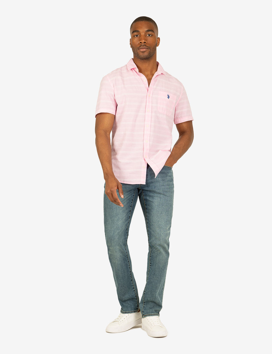 WHITE LABEL STRIPE SHORT SLEEVE WOVEN SHIRT– U.S. Polo Assn.