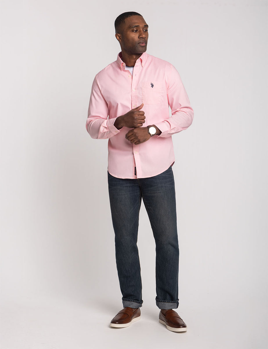summer dress fitted U.S. Polo Assn. Mens Dress Shirt, Regular Fit, Long Sleeve, Blue, 17-17.5" Neck, 34-35" Sleeve