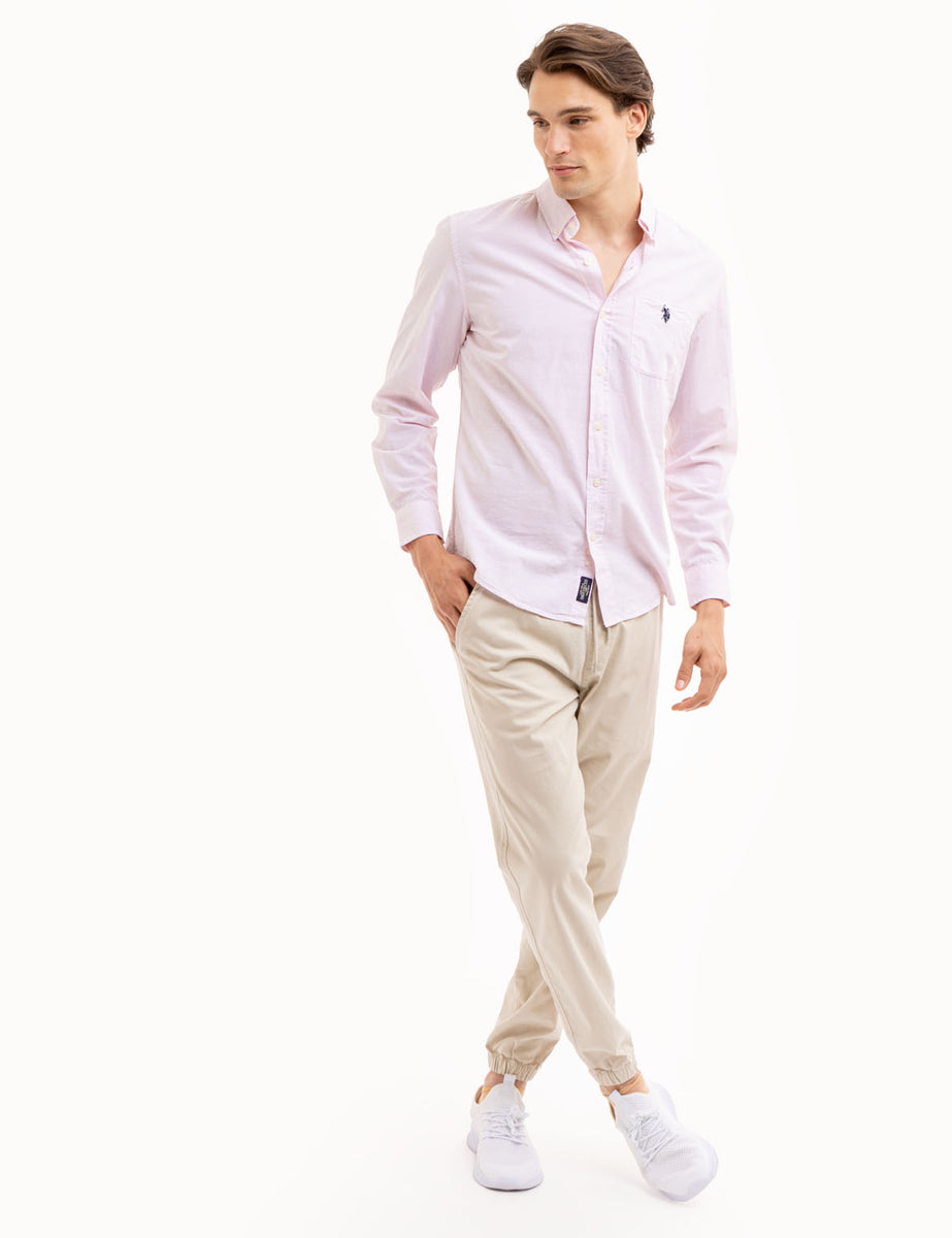 POL Texture Woven Button Down Hooded Shirt with Drawstring Hem