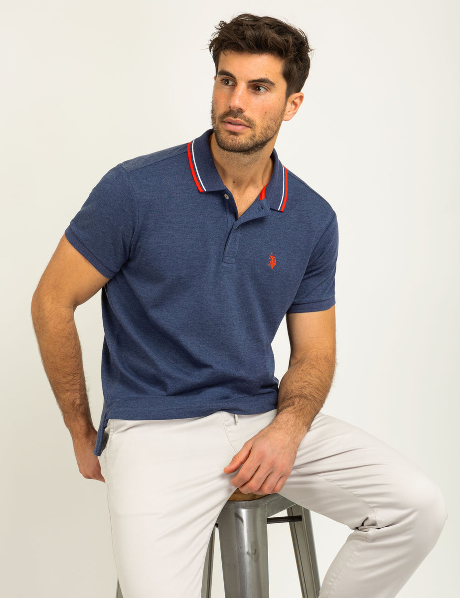 U.S. Polo Assn. Mens Slim Fit Tipped Interlock Knit Polo White / S