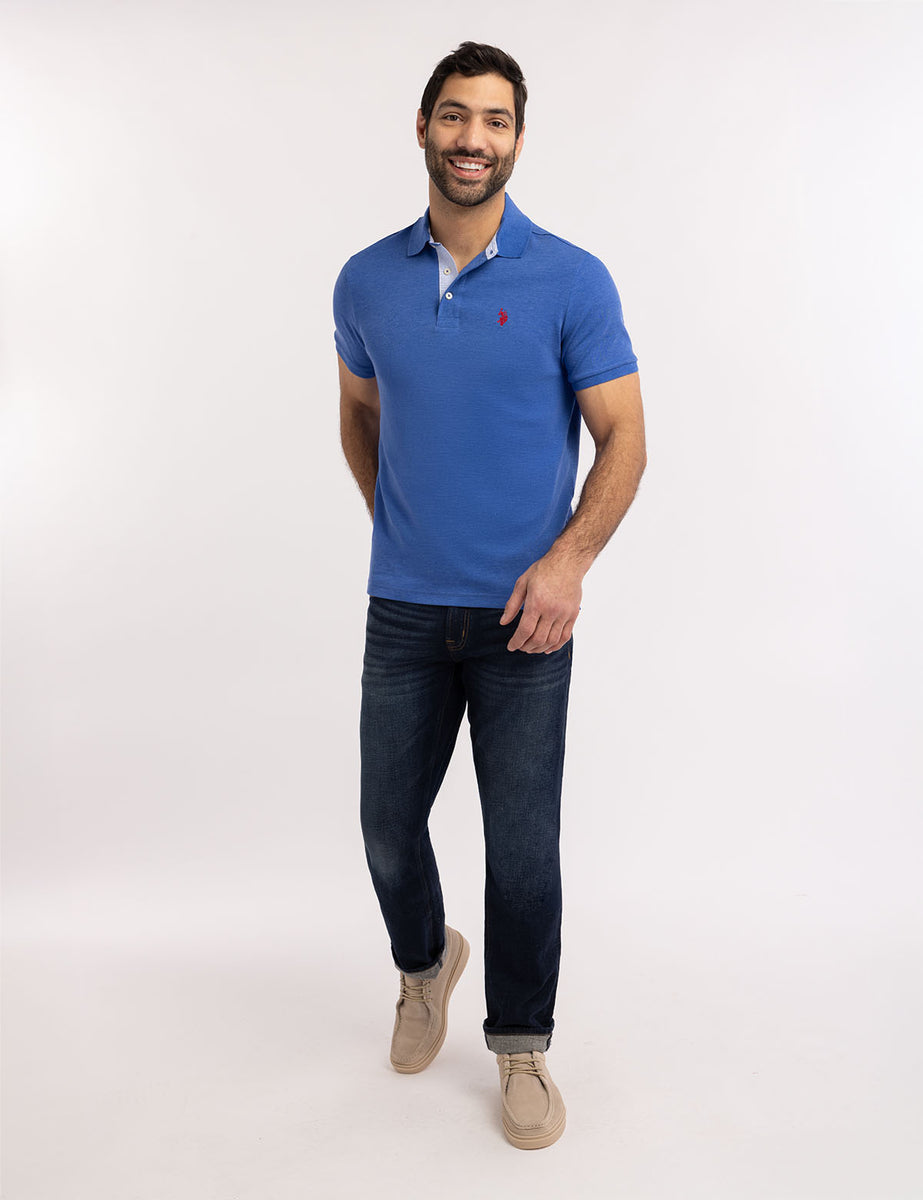 SOLID INTERLOCK POLO SHIRT WITH WOVEN TRIM– U.S. Polo Assn.