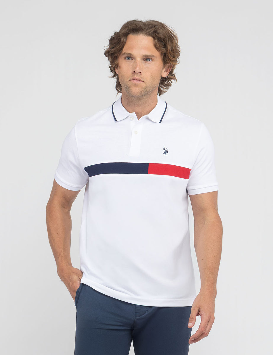 COLOR BLOCK CHEST STRIPE PIQUE POLO SHIRT– U.S. Polo Assn.