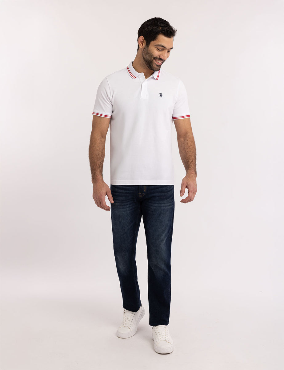 SNAP BUTTON TIPPED PIQUE POLO SHIRT– U.S. Polo Assn.