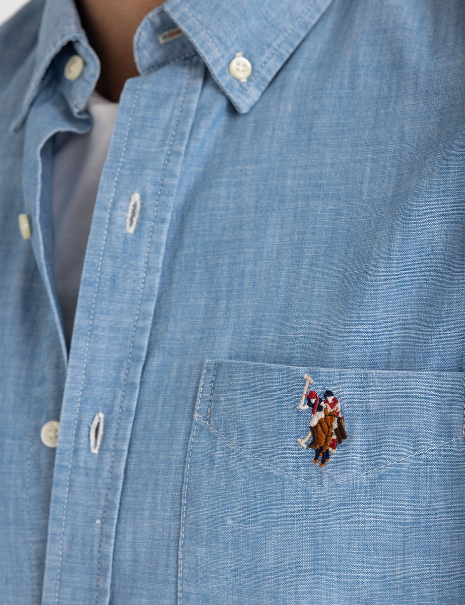 SHORT SLEEVE INDIGO CHAMBRAY SHIRT WITH POCKET– Polo