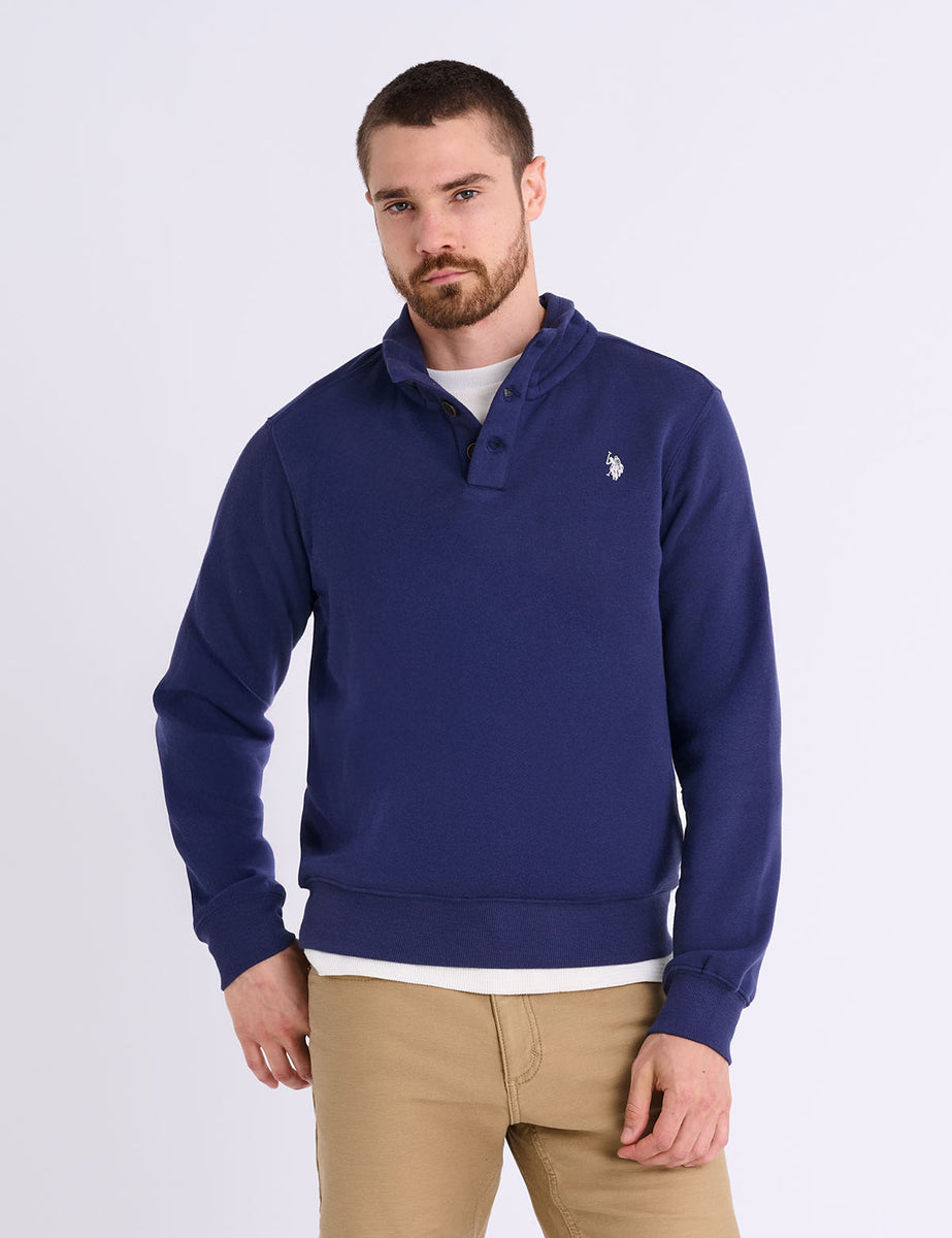 PEACHED FLEECE BUTTON MOCK NECK PULLOVER– U.S. Polo Assn.