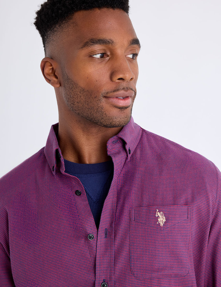 LONG SLEEVE HOUNDSTOOTH PEACHED TWILL SHIRT– U.S. Polo Assn.