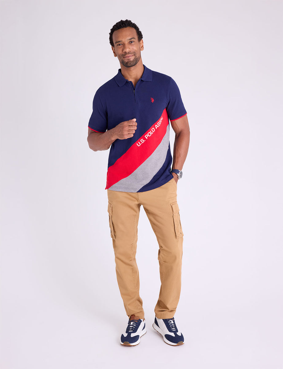 PIQUE COLOR BLOCK ZIPPER POLO SHIRT– U.S. Polo Assn.