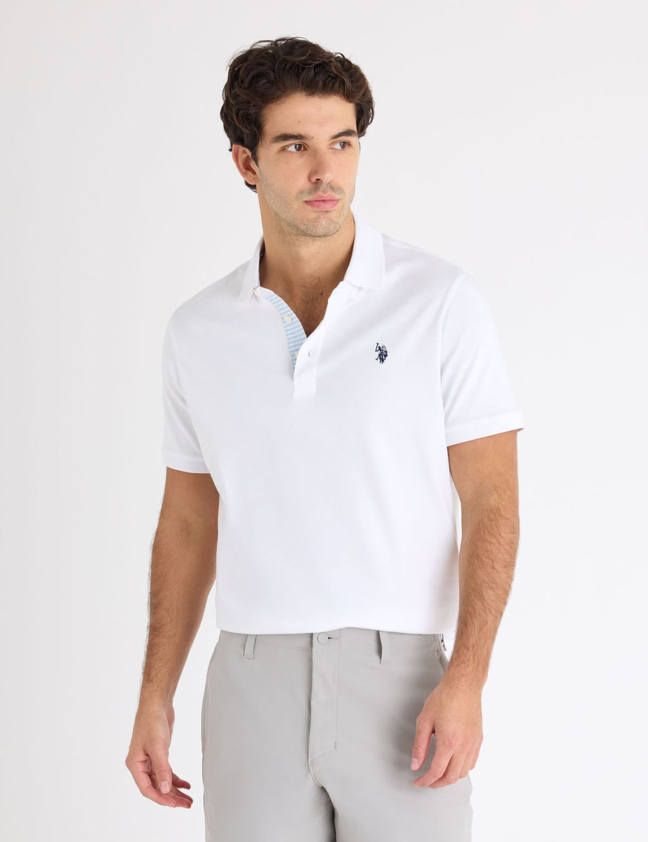 SOLID INTERLOCK POLO SHIRT WITH STRIPE TRIM– U.S. Polo Assn.