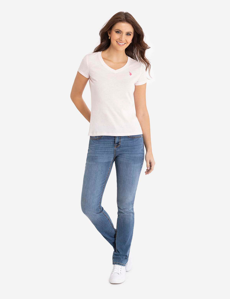 Tee-shirt col V - Vert d'eau - US POLO FEMME - Prix doux Femme/Top