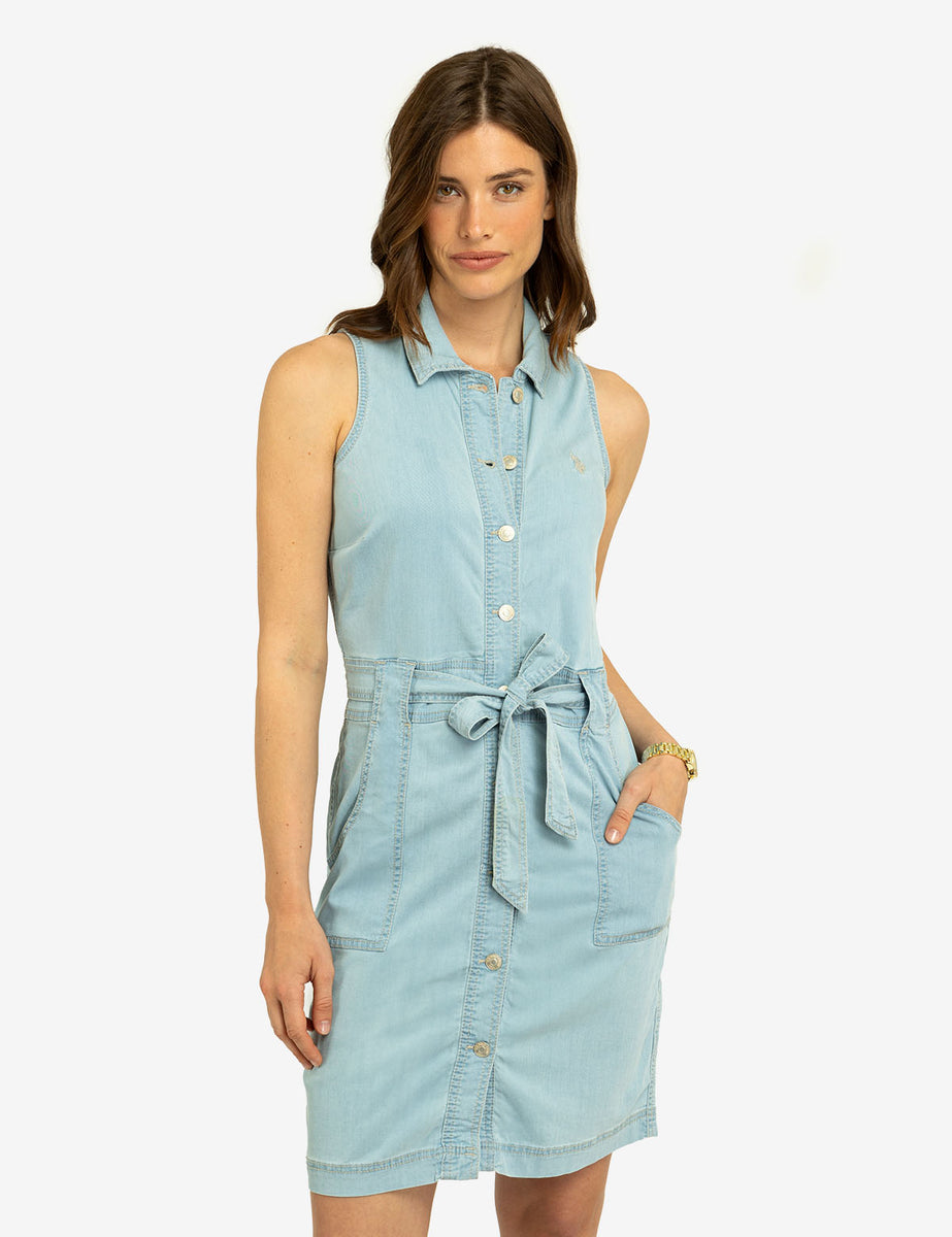 SLEEVELESS SELF TIE DENIM DRESS– U.S. Polo Assn