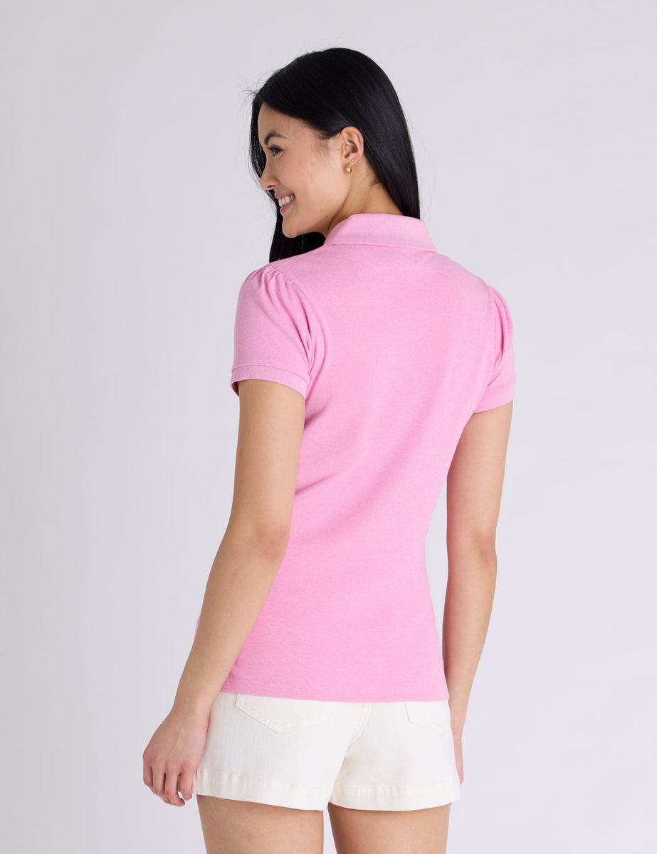 HALF ZIP PUFF SLEEVE HEATHER POLO SHIRT– U.S. Polo Assn.