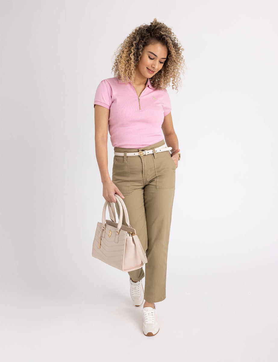 HALF ZIP PUFF SLEEVE HEATHER POLO SHIRT– U.S. Polo Assn.