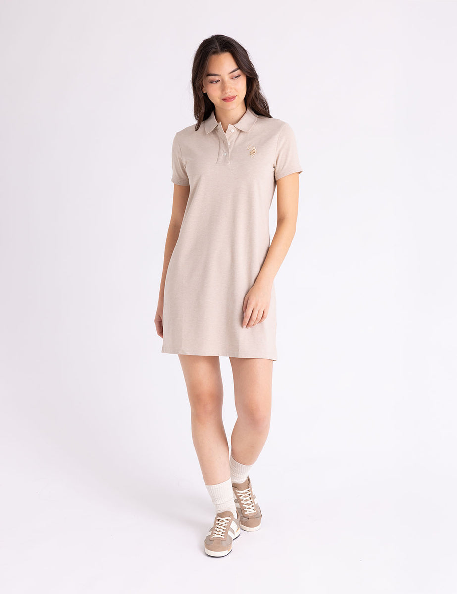luell regenerative merino polo mini dress Multi Tonal MINI Polo Dress SOURDOUGH HEATHER / XS