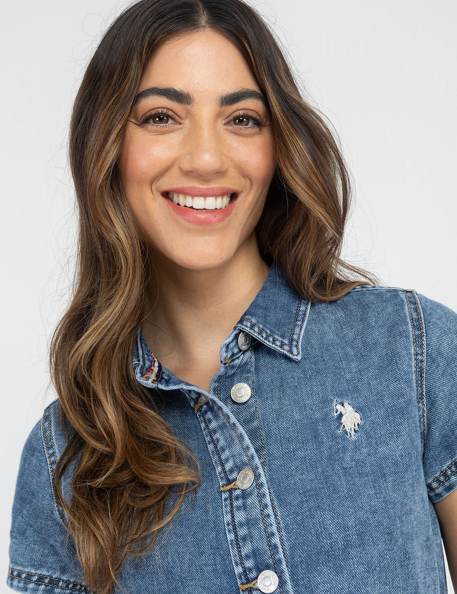 SHORT SLEEVE BELTED DENIM DRESS– U.S. Polo Assn