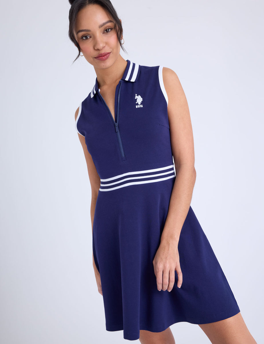 SLEEVELESS ZIP PLACKET FIT & FLARE POLO DRESS– U.S. Polo Assn.