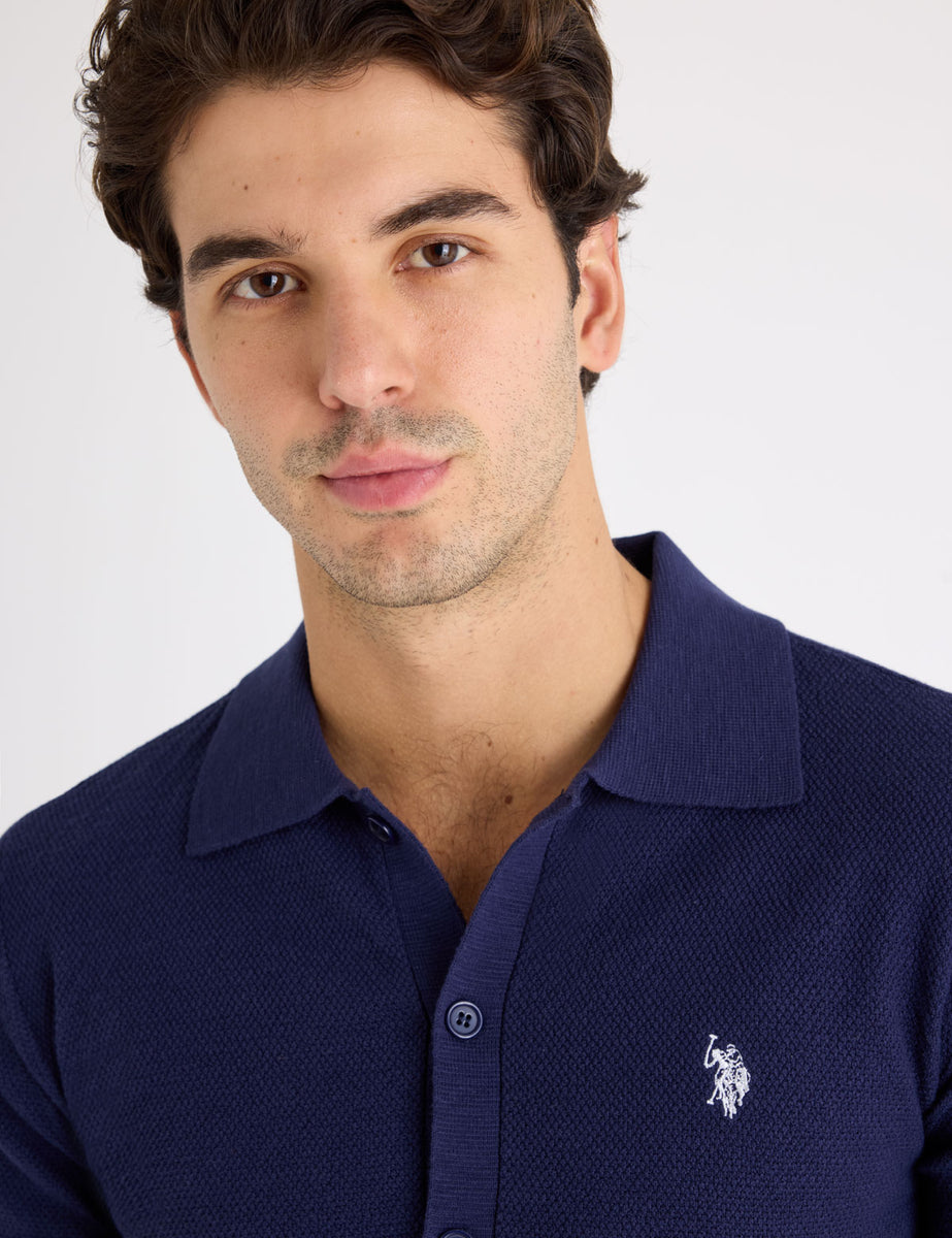 BUTTON FRONT SEED STITCH COTTON SLUB POLO SHIRT– U.S. Polo Assn.