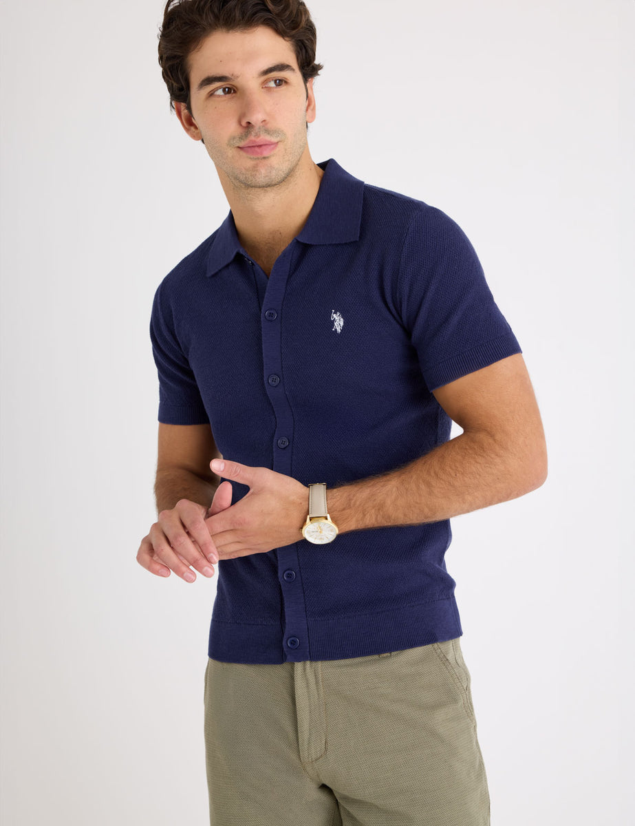 BUTTON FRONT SEED STITCH COTTON SLUB POLO SHIRT– U.S. Polo Assn.