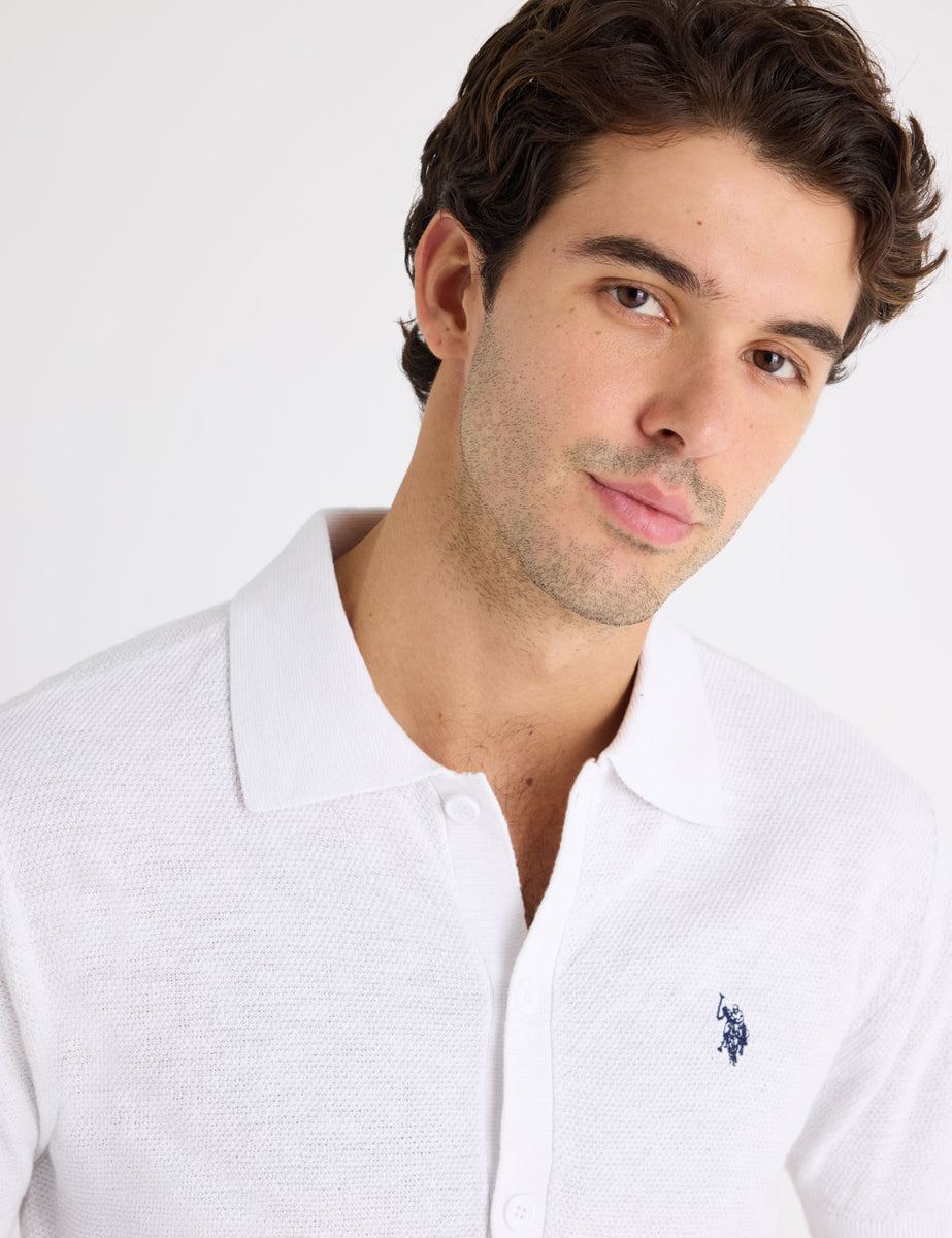 BUTTON FRONT SEED STITCH COTTON SLUB POLO SHIRT– U.S. Polo Assn.