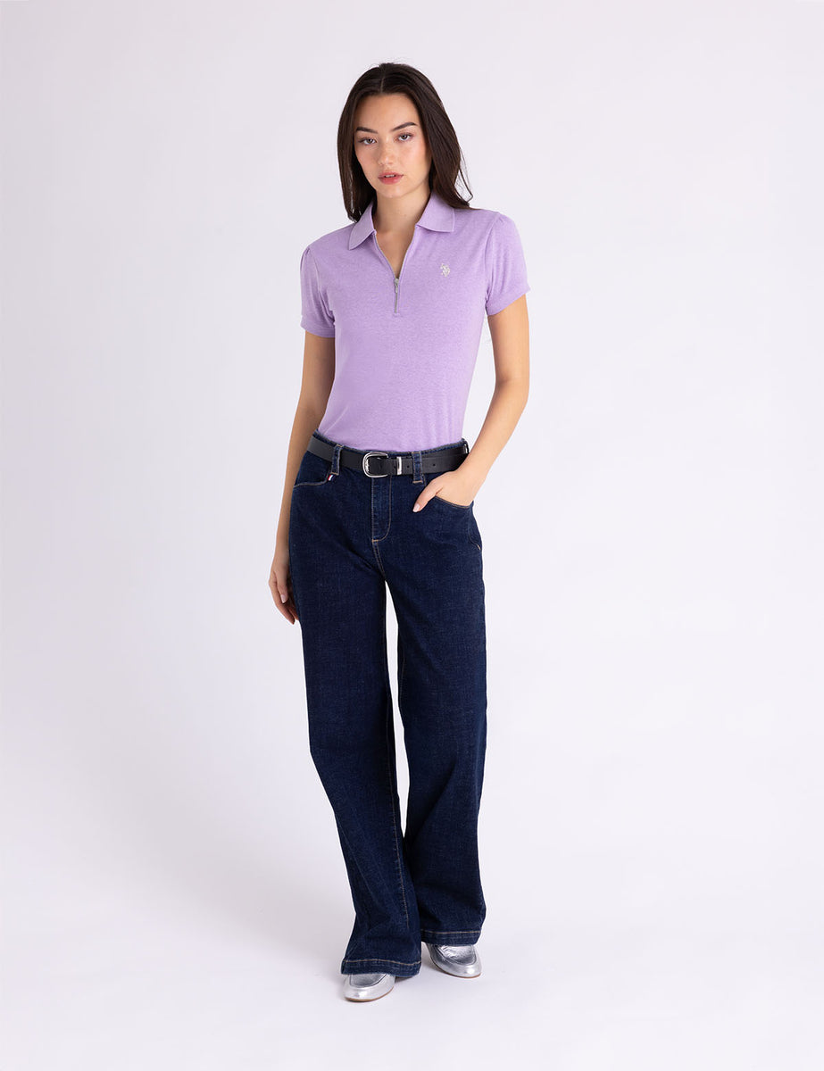 HALF ZIP PUFF SLEEVE HEATHER POLO SHIRT– U.S. Polo Assn.