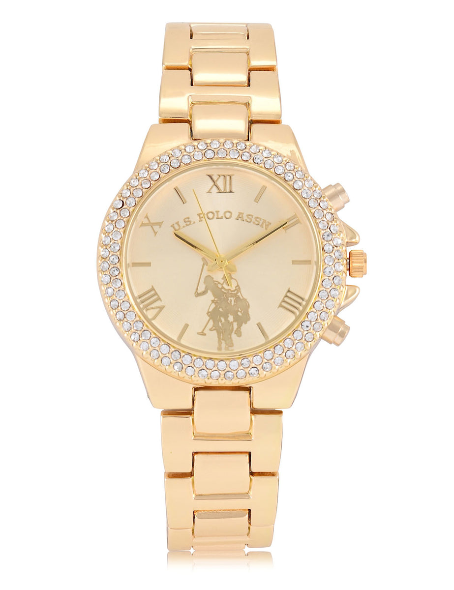 LADIES GOLD EMBELLISHED BEZEL WATCH– U.S. Polo Assn.