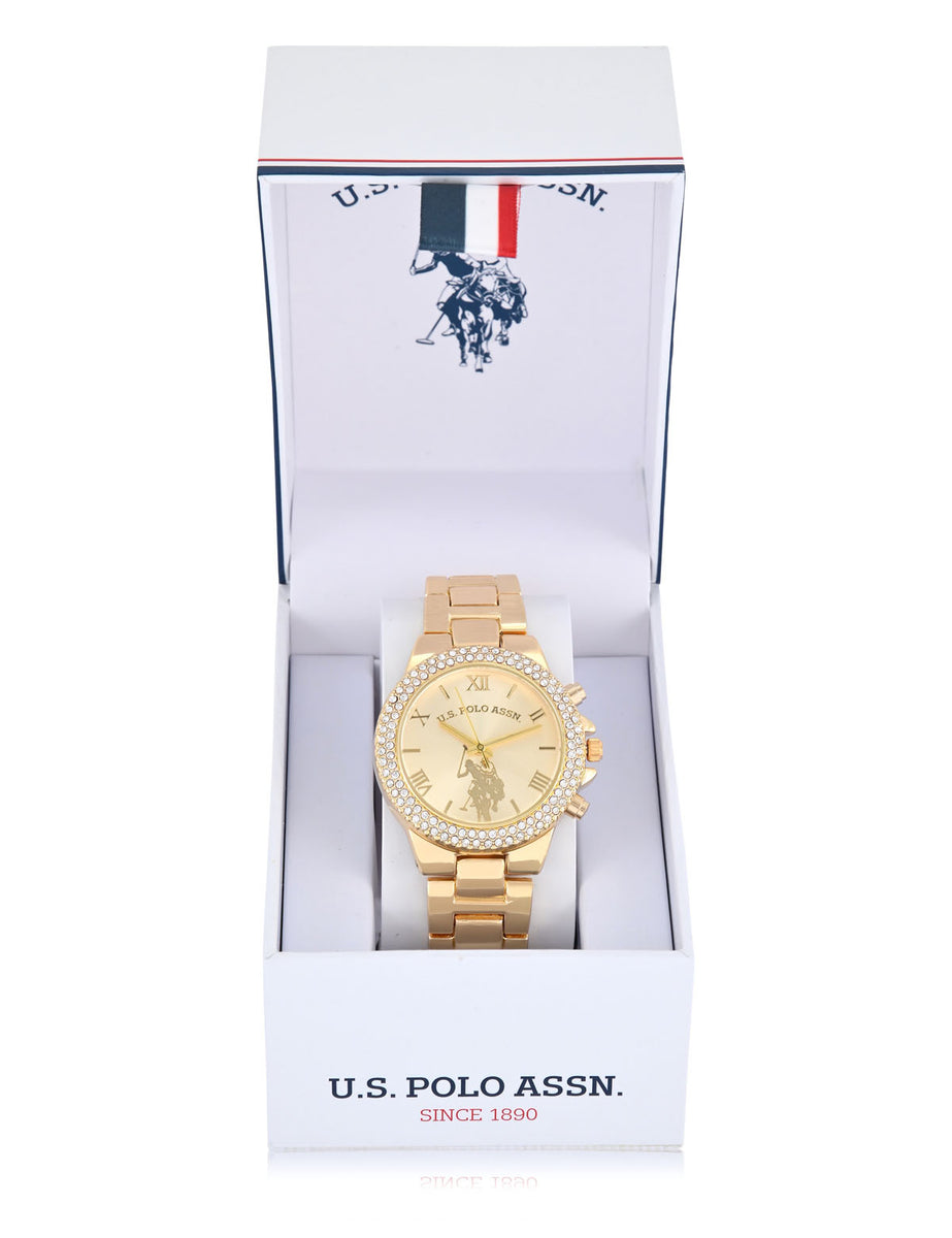 LADIES GOLD EMBELLISHED BEZEL WATCH– U.S. Polo Assn.