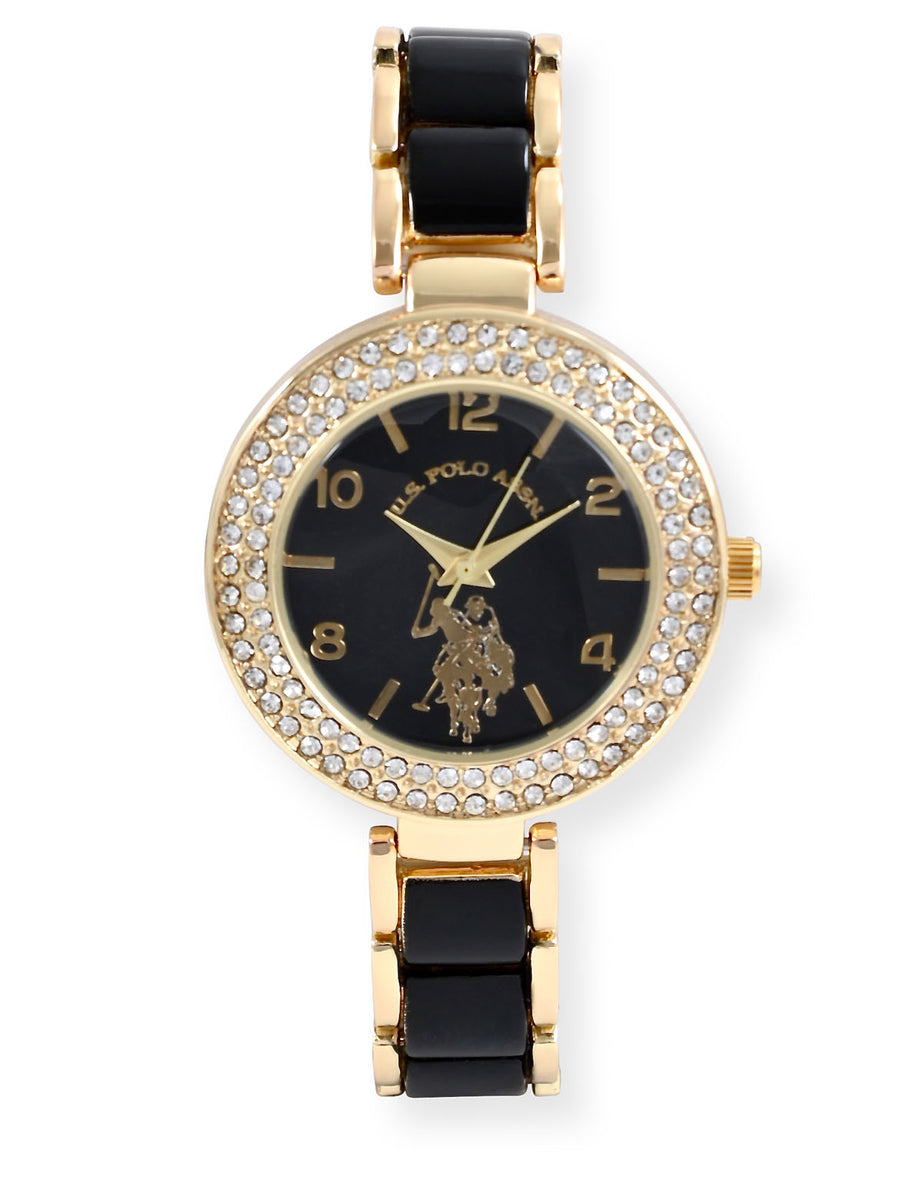 LADIES BLACK AND GOLD EMBELLISHED WATCH– U.S. Polo Assn.