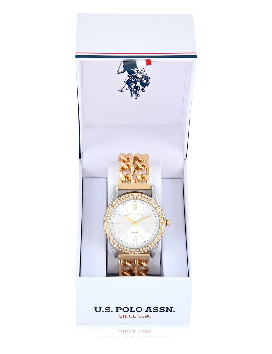 LADIES CLASSIC GOLD LINK BRACELET WATCH– U.S. Polo Assn.