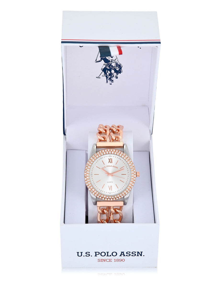 LADIES CLASSIC ROSE GOLD LINK BRACELET WATCH– U.S. Polo Assn display picture 2