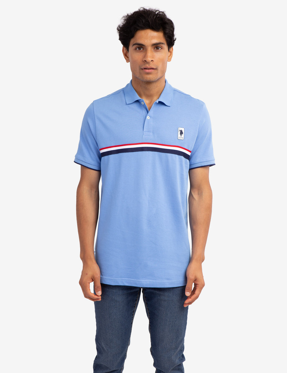 PIECED SIGNATURE STRIPE PIQUE POLO SHIRT