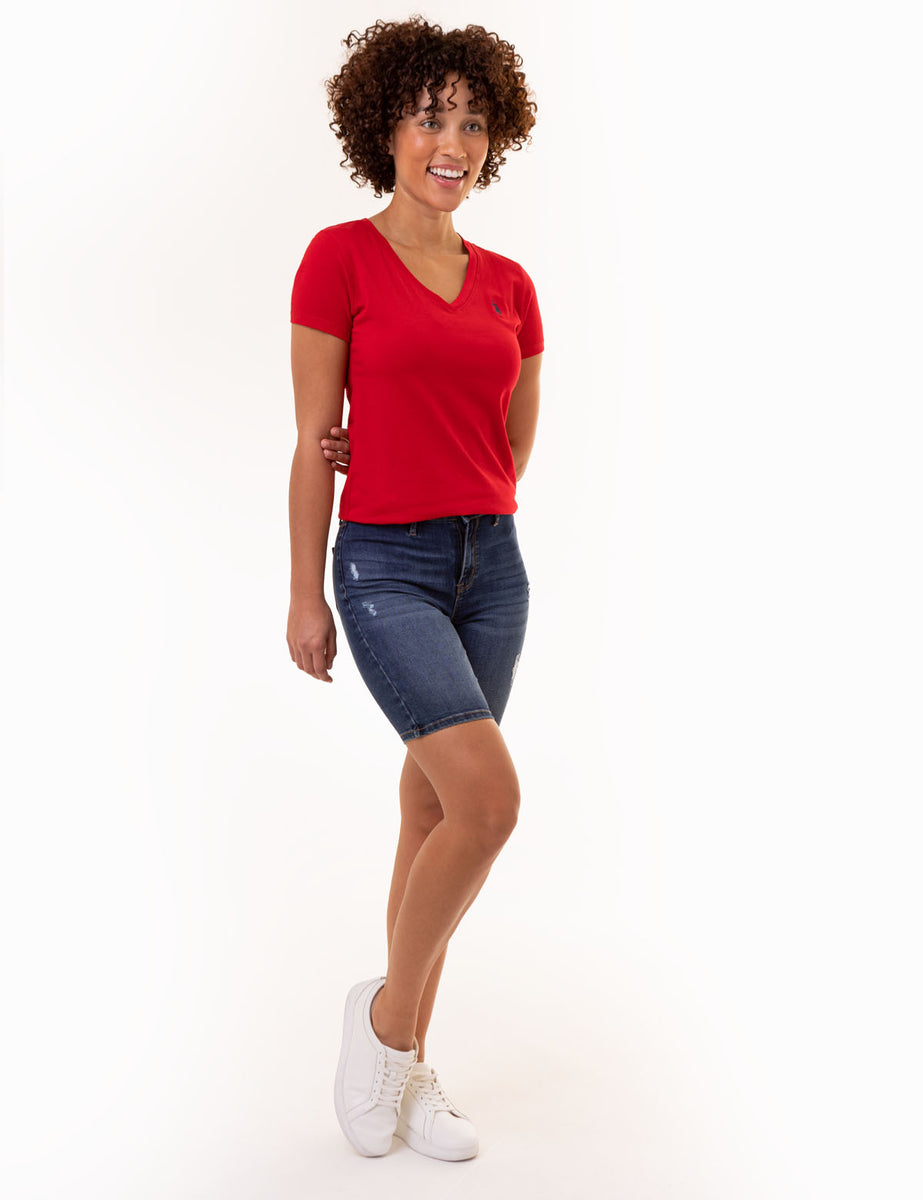 POL V-Neck Short Sleeve Womens T-Shirt S-L