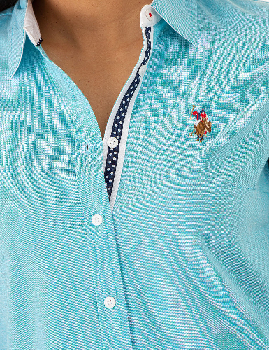 U.S. POLO ASSN. Multi-Tonal Oxford Shirt - Long Sleeve Stretch Woven With Small Logo