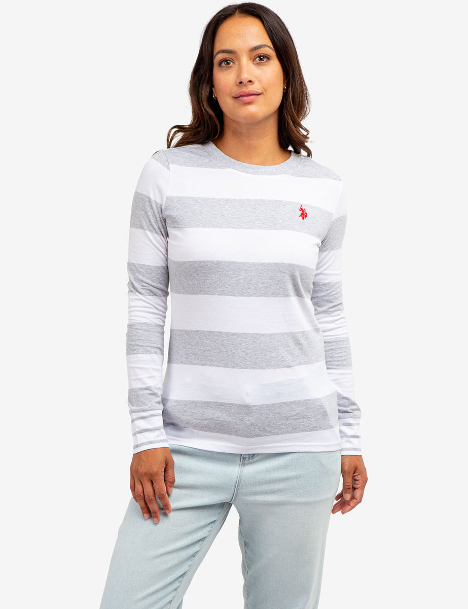 DS Art Modern Stripe Print Long Sleeve Polo Shirt