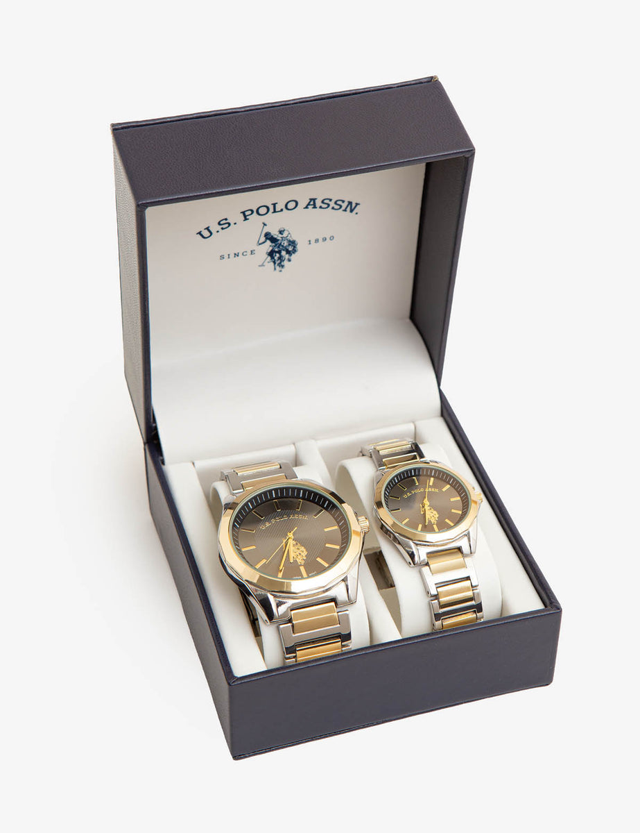 HIS AND HERS TWO TONE LINK STRAP WATCH SET– U.S. Polo