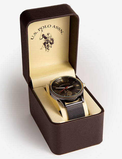 Gunmetal Mesh Watch with Goldtone Accents - U.S. Polo Assn.