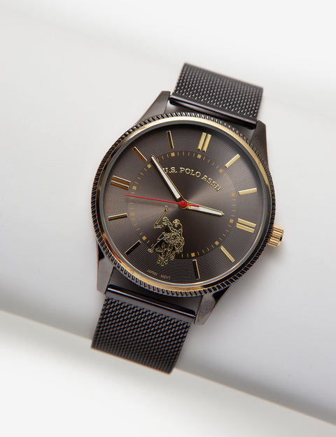 Gunmetal Mesh Watch with Goldtone Accents - U.S. Polo Assn.