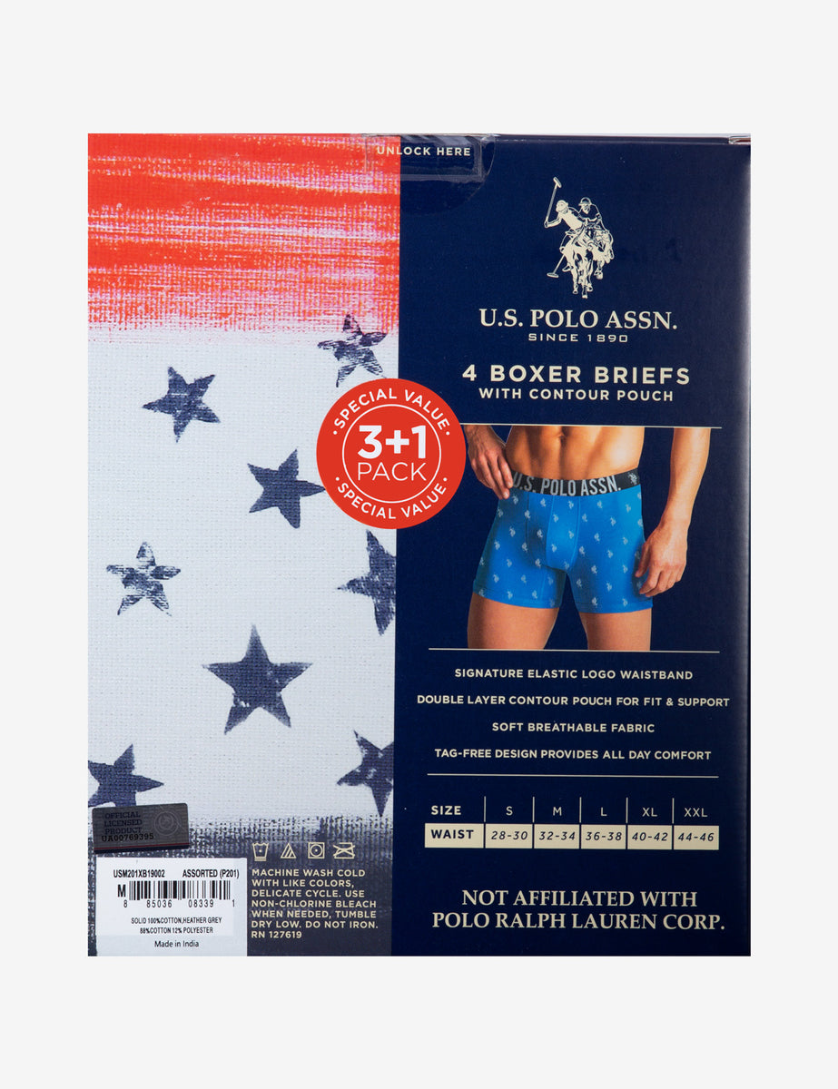 U.S. Polo Assn. Men's Underwear - Performance Stretch Boxer Briefs with  Comfort Pouch (4 Pack), Size Small, BlueBlue PrintHeather GreyPhantom at   Men's Clothing store