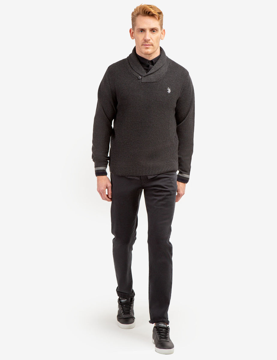 shawl collar polo sweater