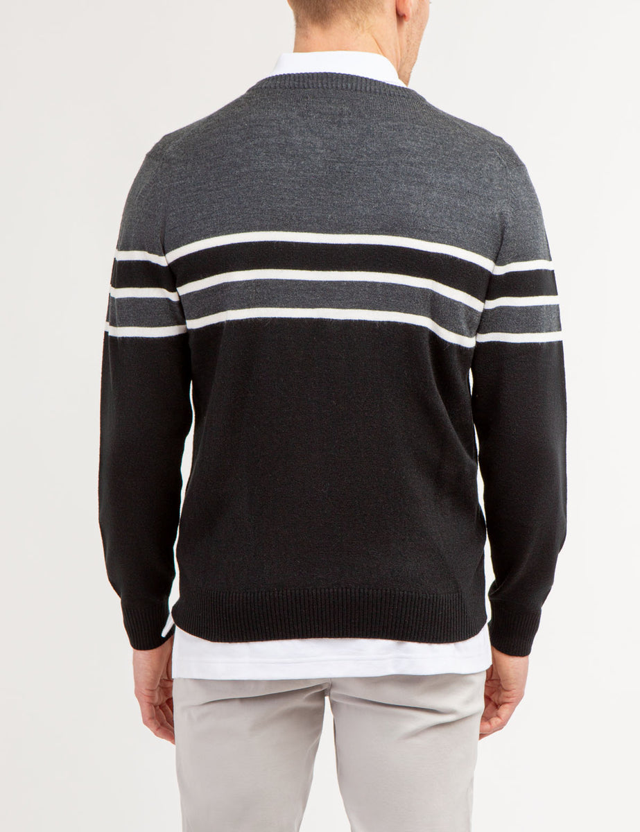 V-Neck Two-Tone Striped Polo Sweater