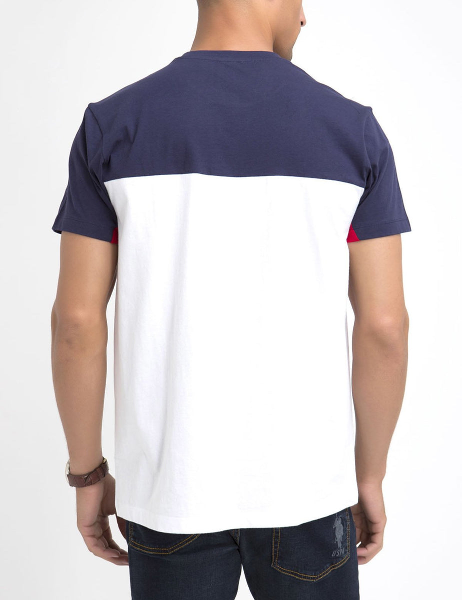 U.S. Polo Assn. Color Block Men Polo Neck White, Navy Blue T-shirt