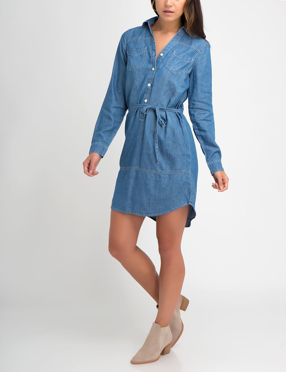 polo denim shirt dress ASOS Design - Denim Swing Polo Shirt Dress - Women - Cotton - 2 US