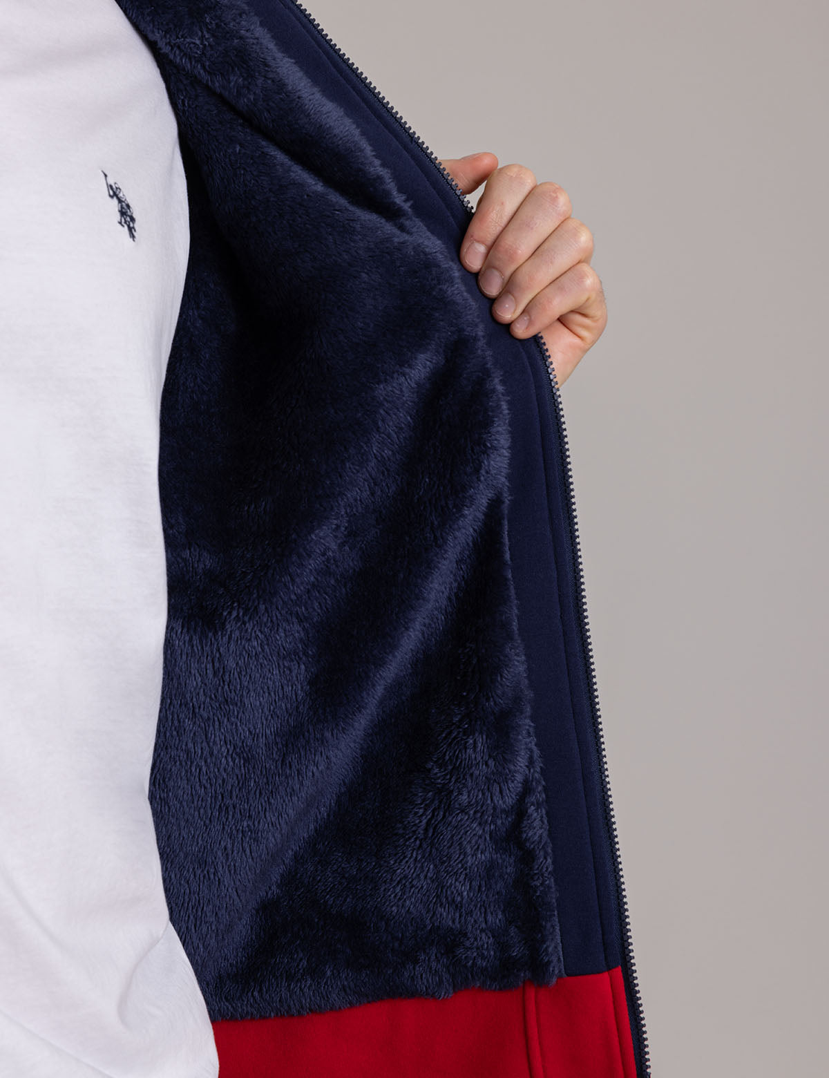 White Colorblock Patchwork Half Zip Oversized Sherpa Hoodie main image 1