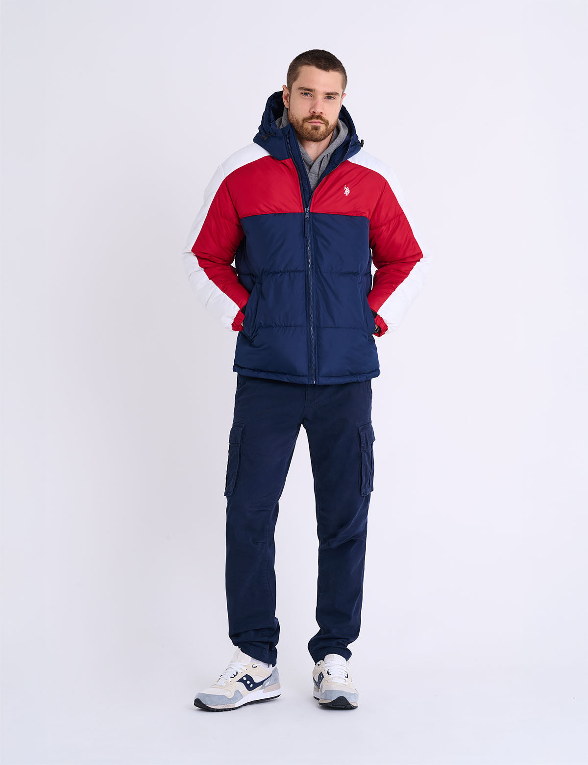 TRI COLOR BLOCK HOODED PUFFER JACKET– U.S. Polo Assn.