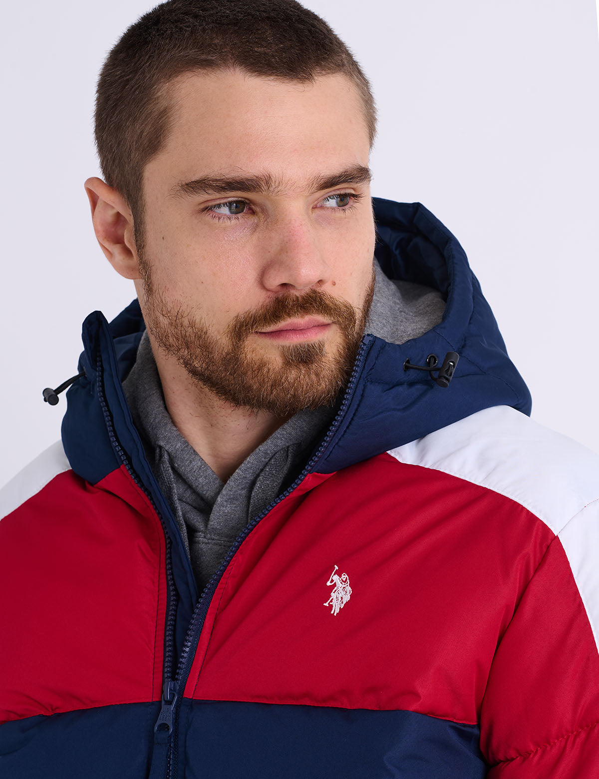 TRI COLOR BLOCK HOODED PUFFER JACKET– U.S. Polo Assn.