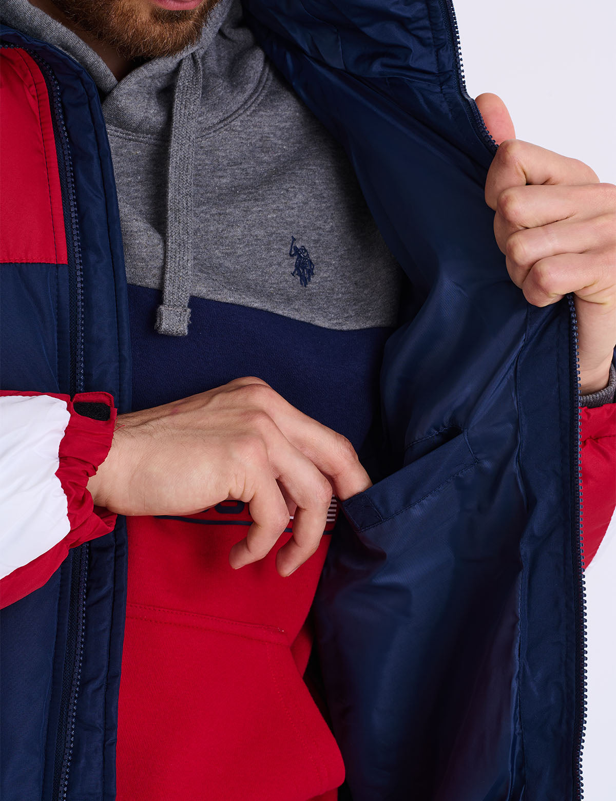 TRI COLOR BLOCK HOODED PUFFER JACKET– U.S. Polo Assn.