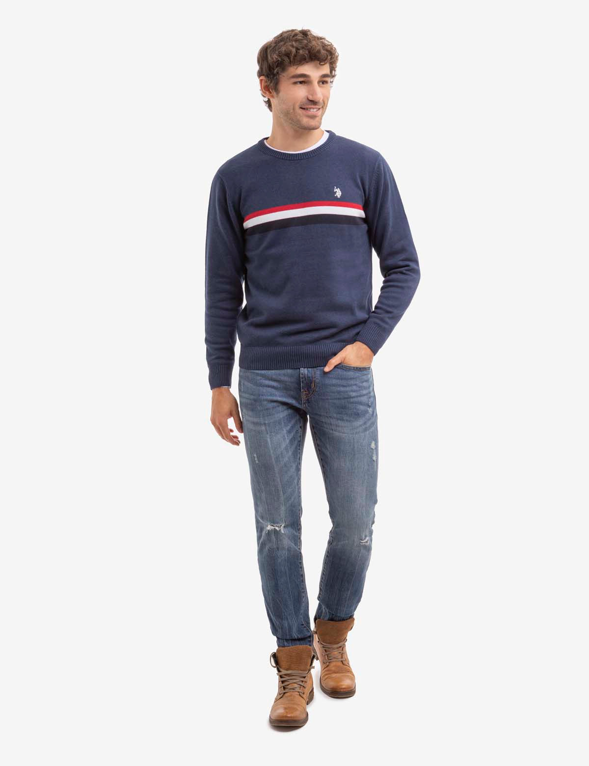 Arden Stripe Polo Sweater - White/Rogue