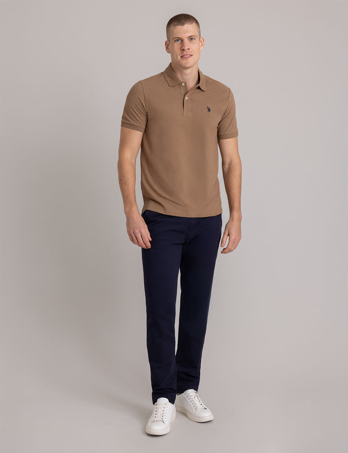 Unisex Pique Poloshirt W/ Small Logo- Crystal Beige