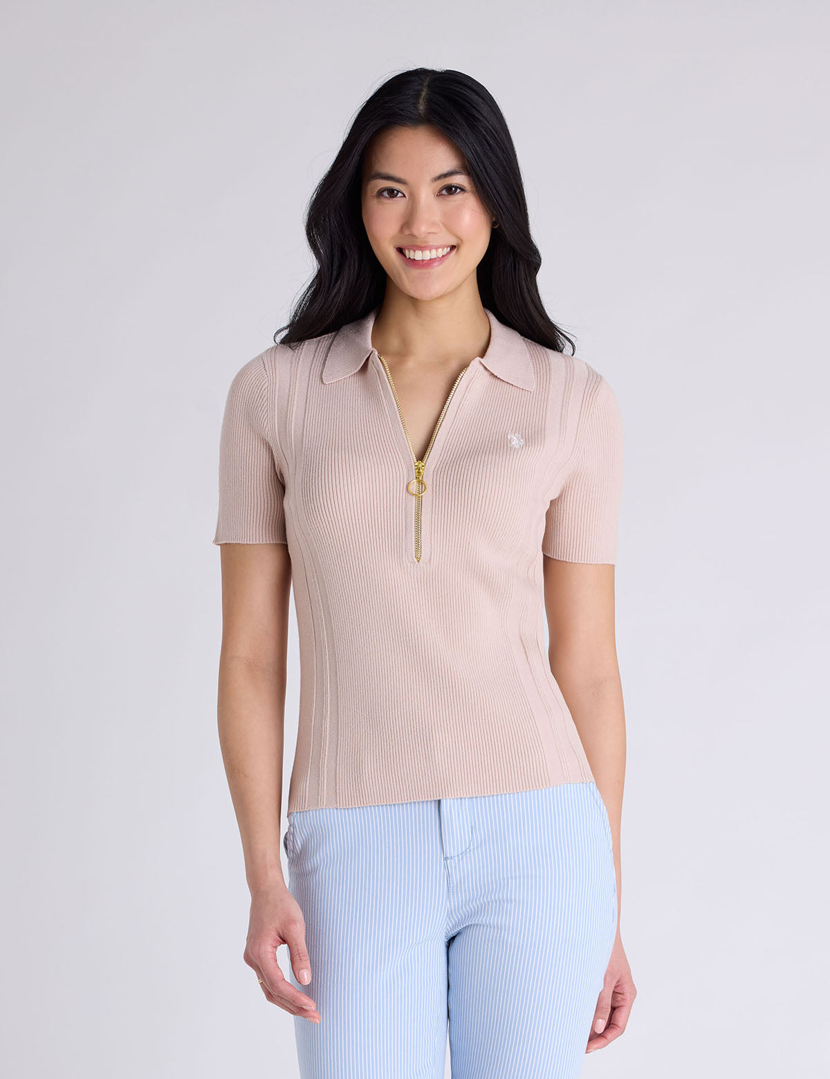 トップス Ribbed jersey polo shirt RIB ZIP SWEATER POLO SHIRT– U.S. Polo Assn.