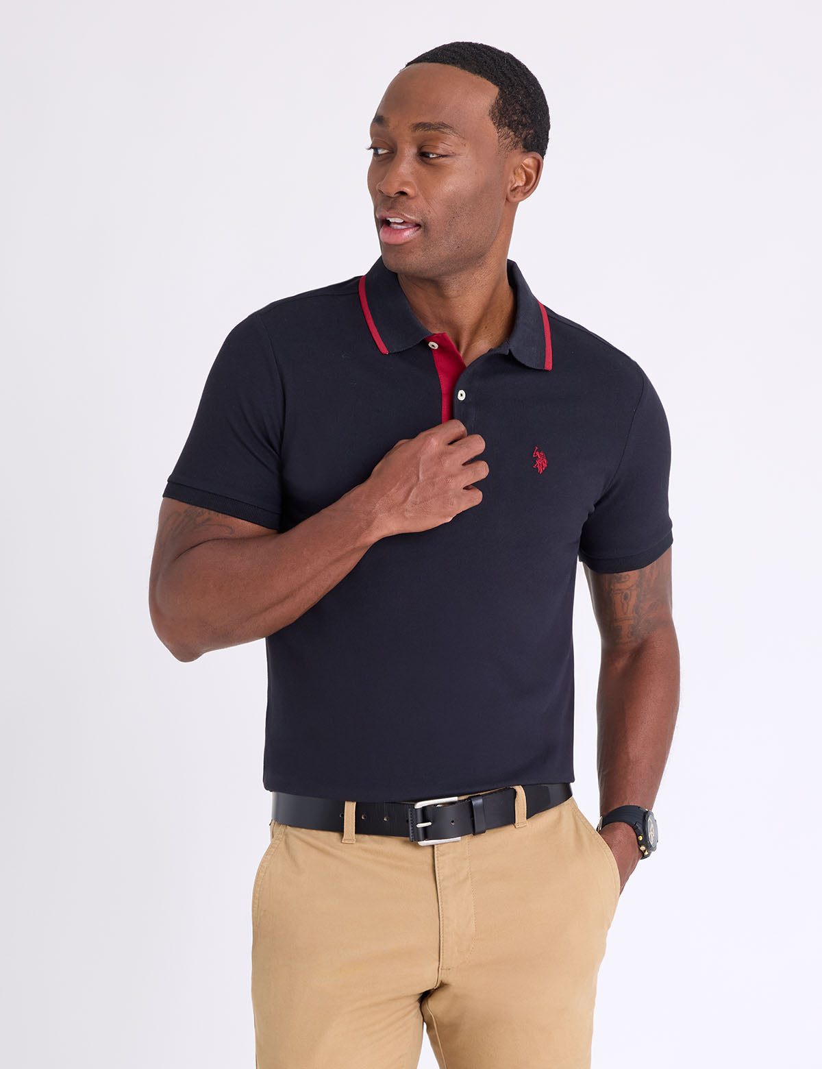 SLIM FIT Stretch Solid Pique Polo Shirt Black / 2XL