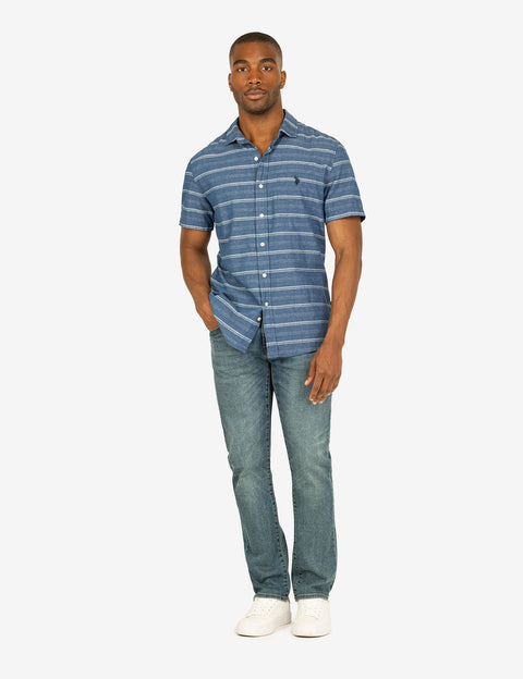 WHITE LABEL STRIPE SHORT SLEEVE WOVEN SHIRT - U.S. Polo Assn.